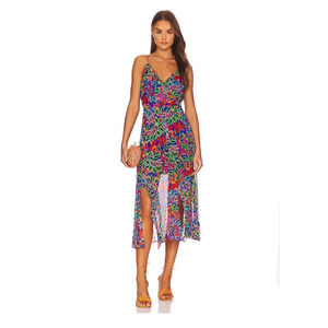 Saloni Ayla-B Tropical Begonia 100% Silk Midi Dress